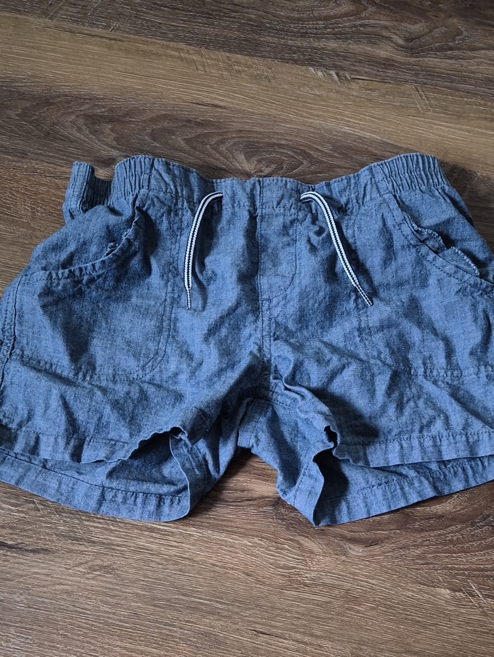 Old Navy Girls XL 14 Blue Linen Blend Chambray Drawstring Shorts Pockets
